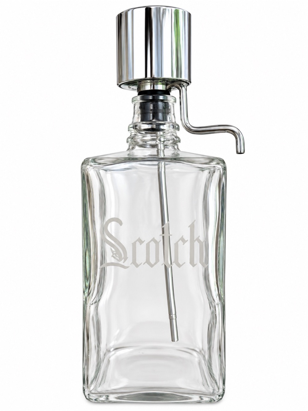 Vintage Scotch Glass Decanter Chrome Pump Dispenser MCM Barware